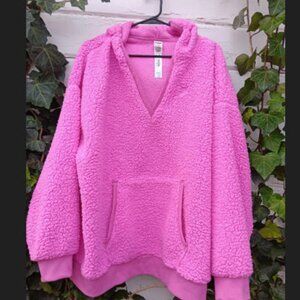 Victoria's Secret PINK Fleece Hoodie Pullover Bright Pink Cozy Womens XL NWT